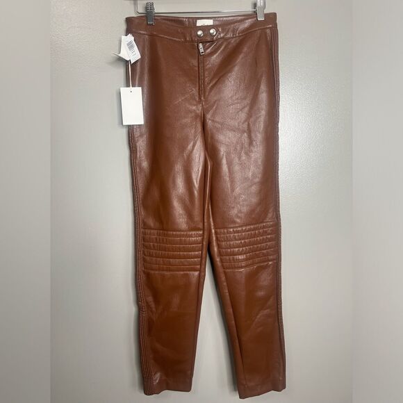 Aritzia Wilfred nord cognac pants size 6 vegan leather moto style night out - Picture 6 of 8